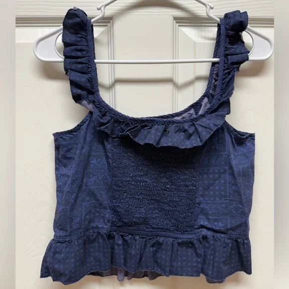Tecovas Midnight Blue Ruffle Crop Top - Picture 2 of 7